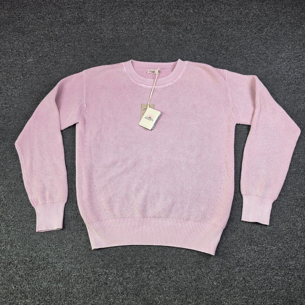 Faherty Sunwashed Crewneck Sweater Pink Womens Small Waffle Knit Organic NEW